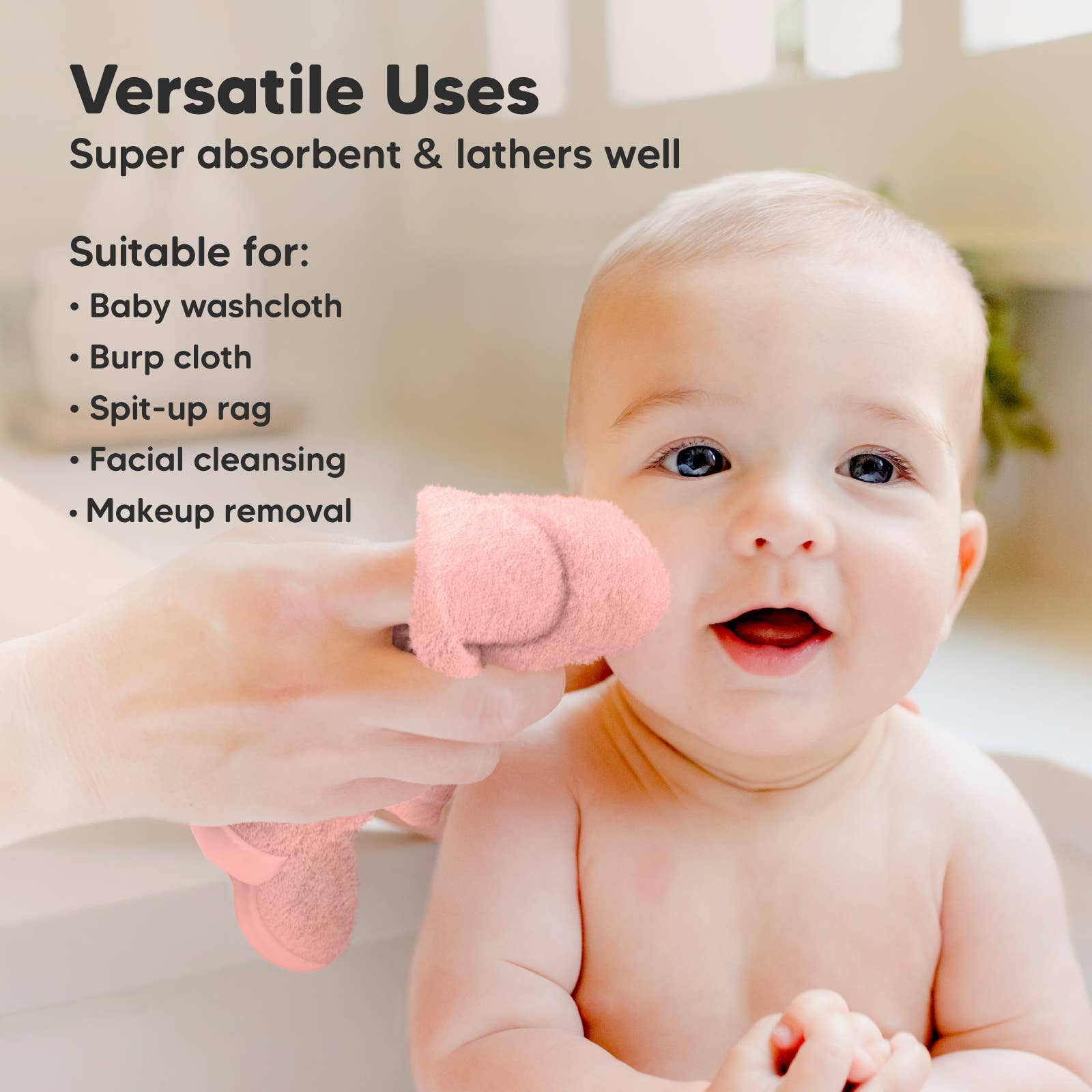 KeaBabies Ultra-Soft Baby Washcloths — Blush Pink (6-Pack)