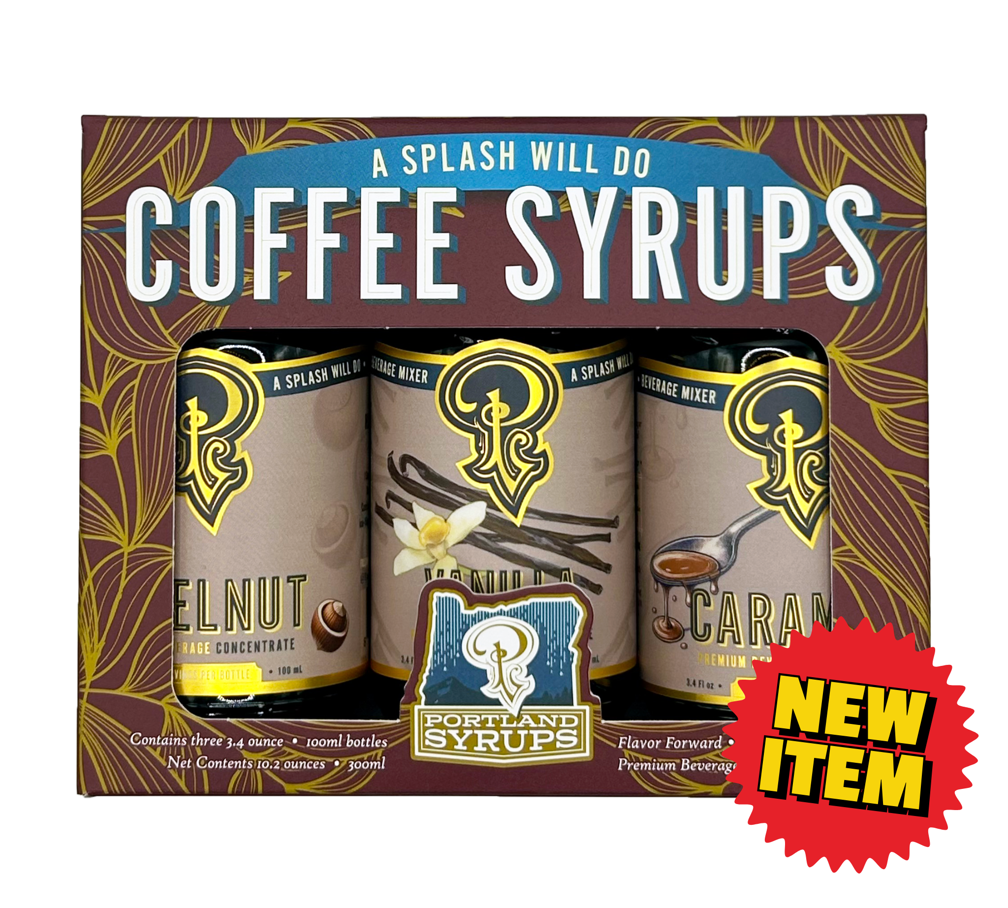 Portland Syrups Coffeehouse Syrup Gift Set — Vanilla, Hazelnut & Caramel