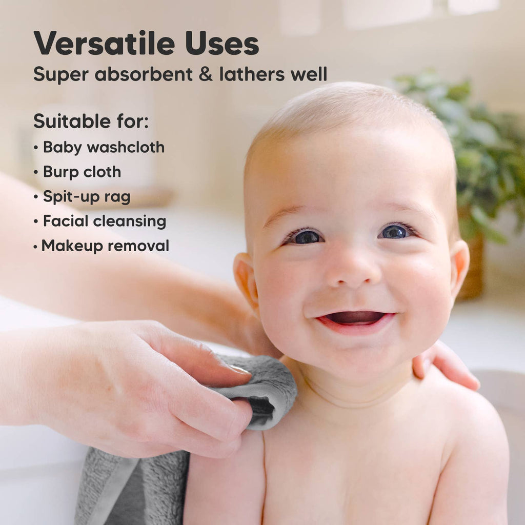 KeaBabies Ultra-Soft Baby Washcloths — Cool Grey (6-Pack)