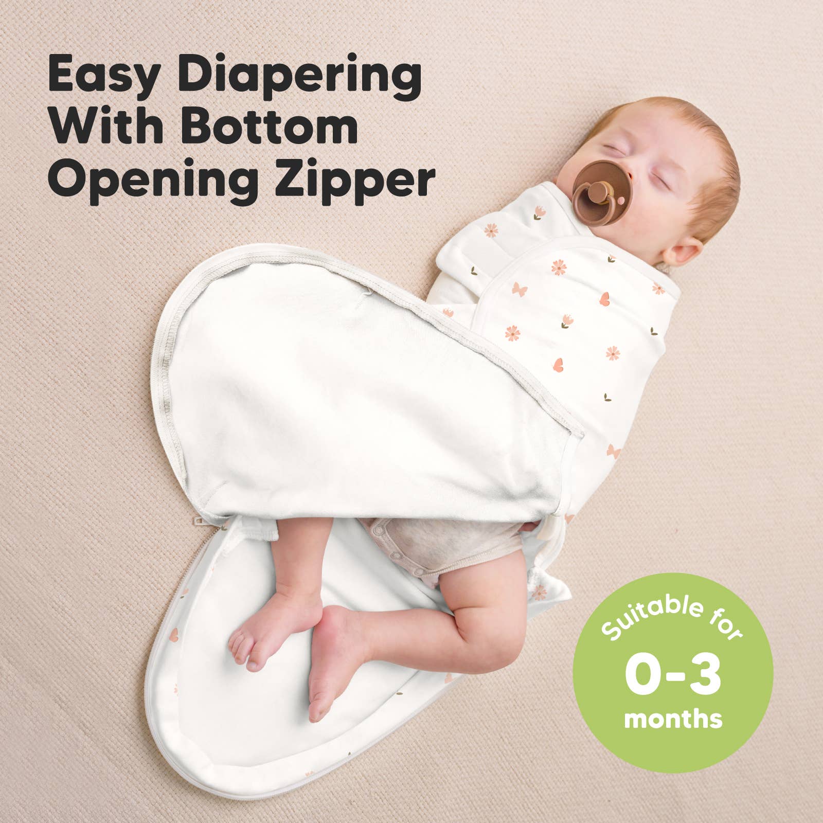 KeaBabies Soothe Zippy Baby Swaddles — Butterflies (3-Pack)