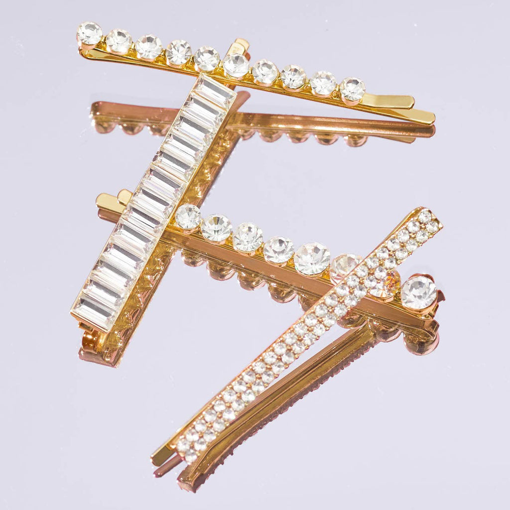 Kitsch Metal Rhinestone Bobby Pins 4pc Set — Gold