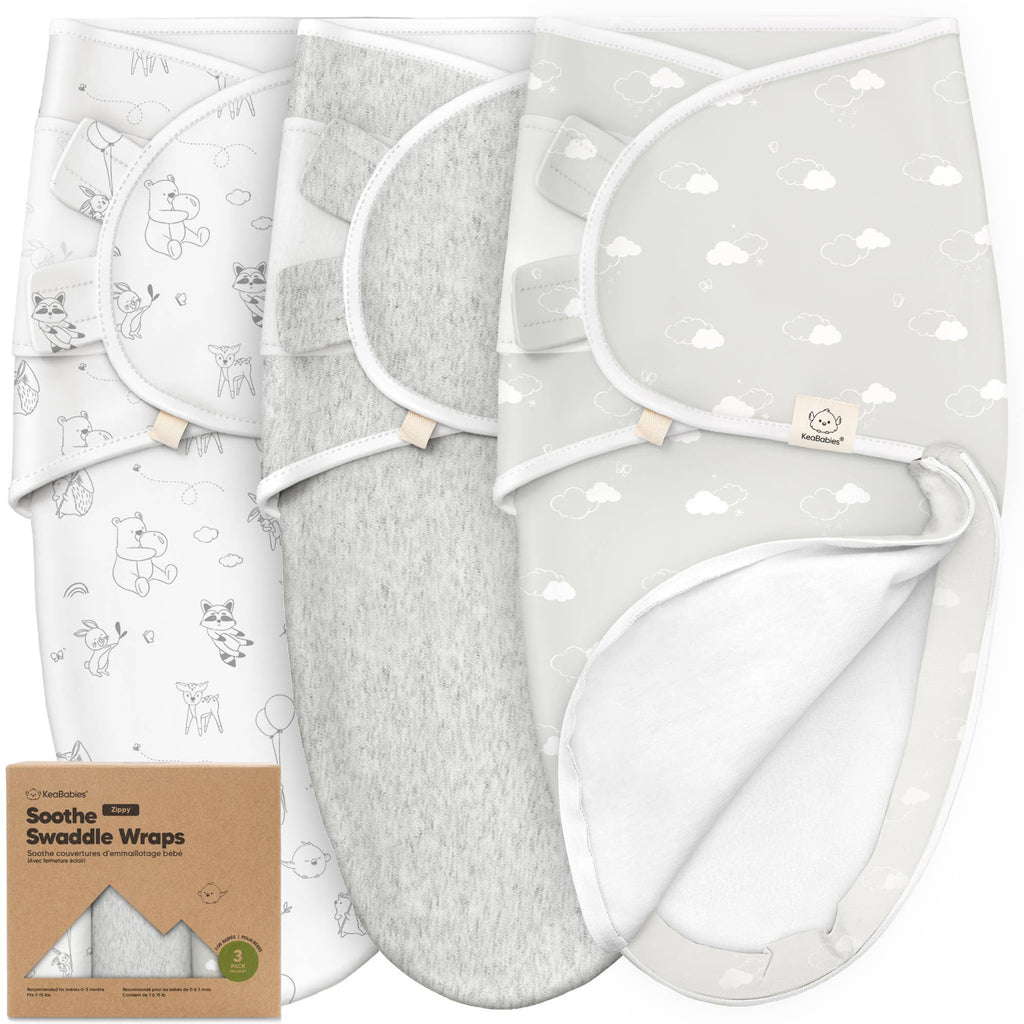 KeaBabies Soothe Zippy Swaddle Sacks — Aspire (3-Pack, 0-3 Months)