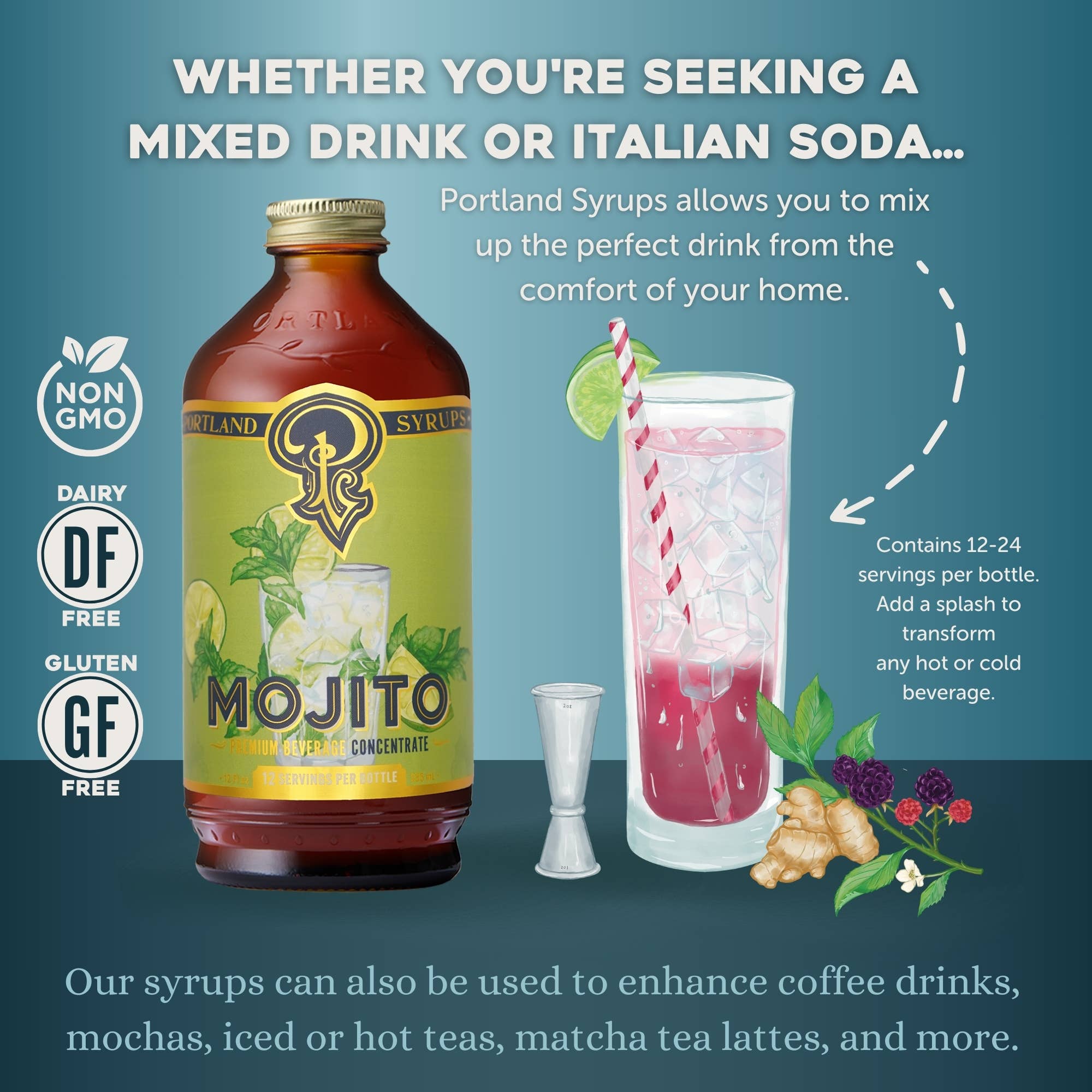 Portland Syrups Mojito Cocktail & Soda Syrup — 12oz Bottle