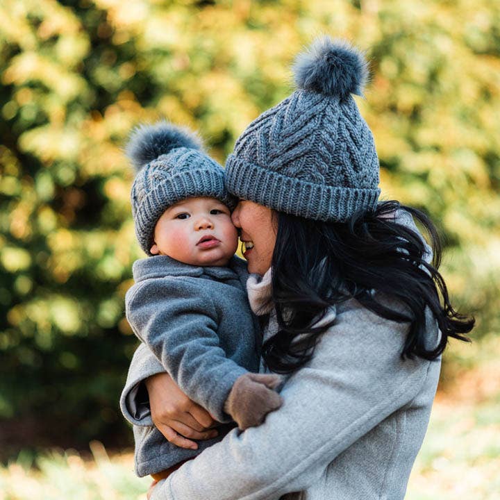 Huggalugs Grey Pom Pom Beanie