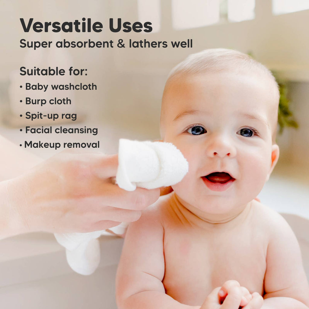 KeaBabies Ultra-Soft Bamboo Baby Washcloths — White (6-Pack)