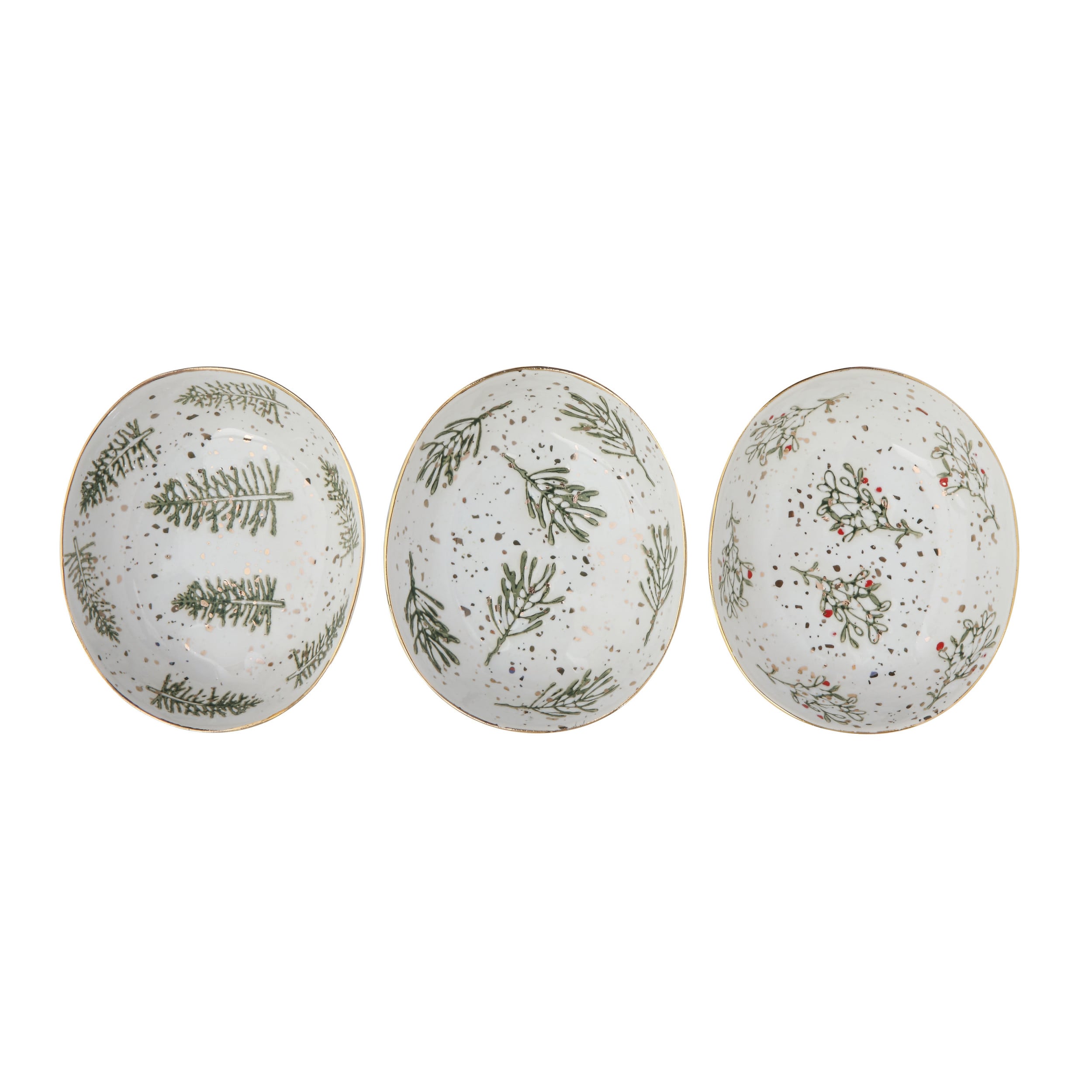 Oval Stoneware Dish with Greenery Motif