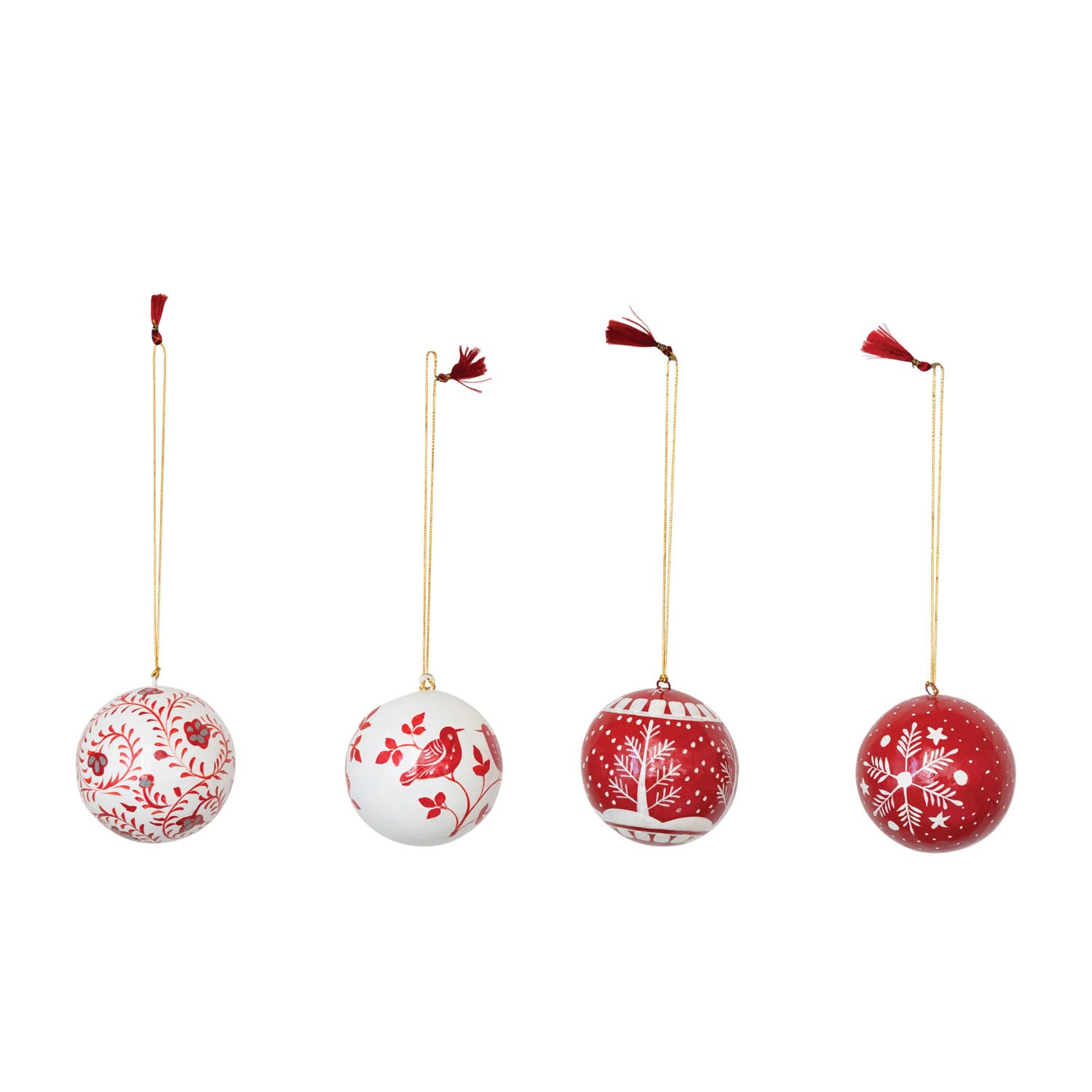 Handpainted Red and White Paper Mache Ornament