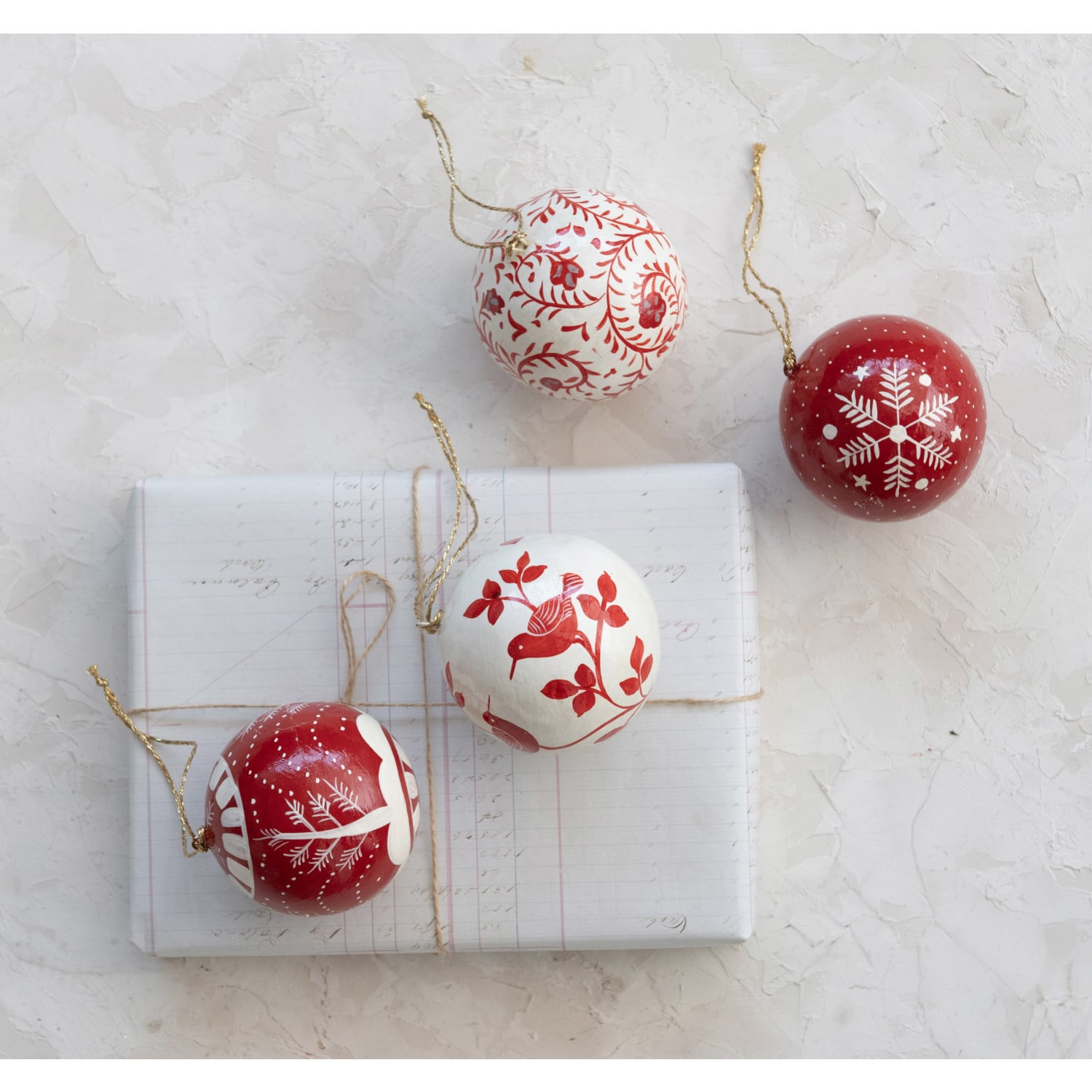 Handpainted Red and White Paper Mache Ornament
