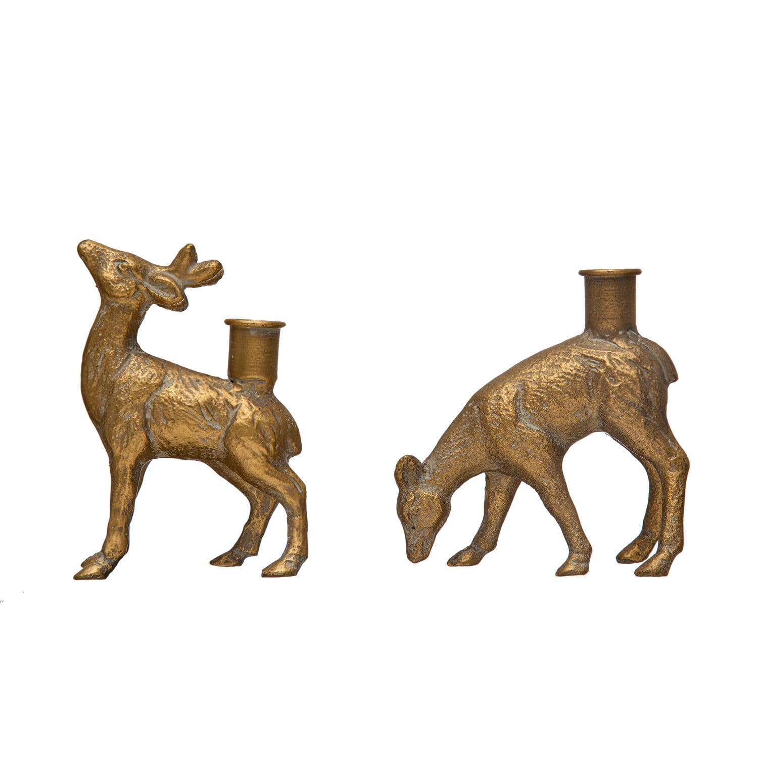 Antique Gold Deer Taper Candle Holder
