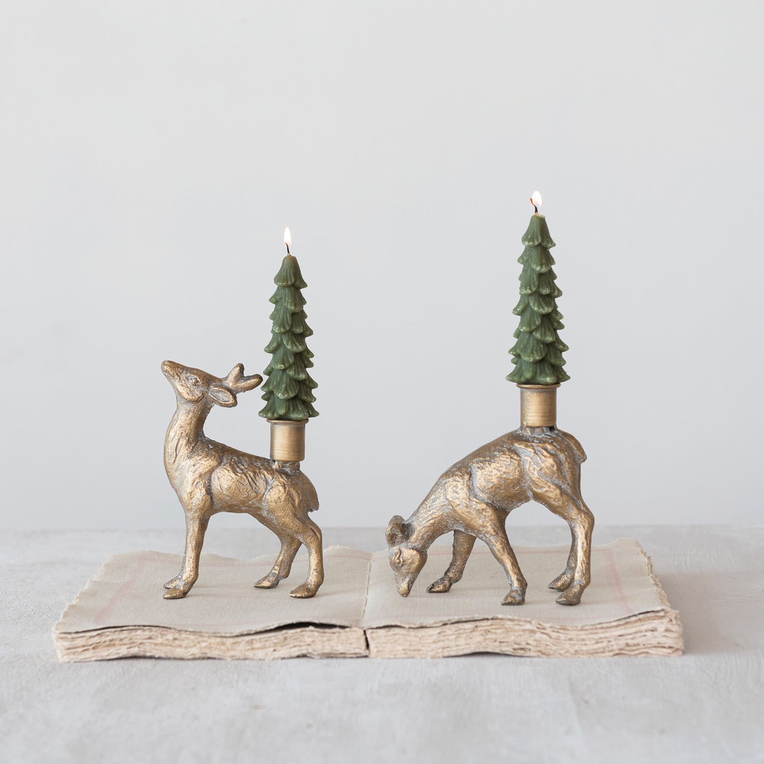 Antique Gold Deer Taper Candle Holder