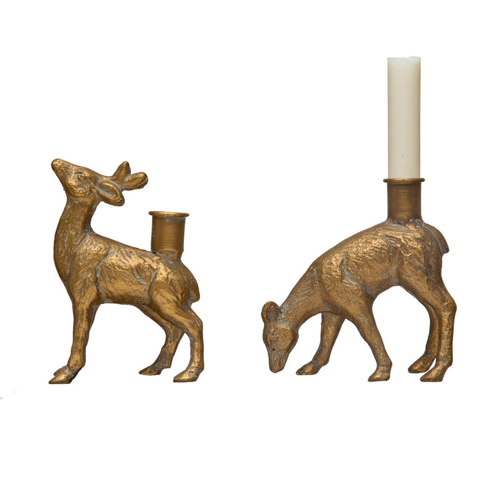 Antique Gold Deer Taper Candle Holder