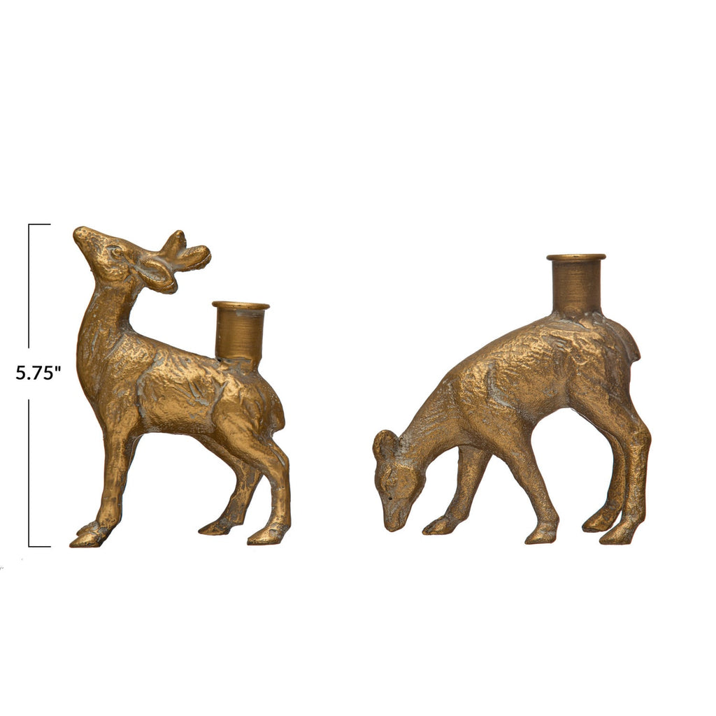 Antique Gold Deer Taper Candle Holder
