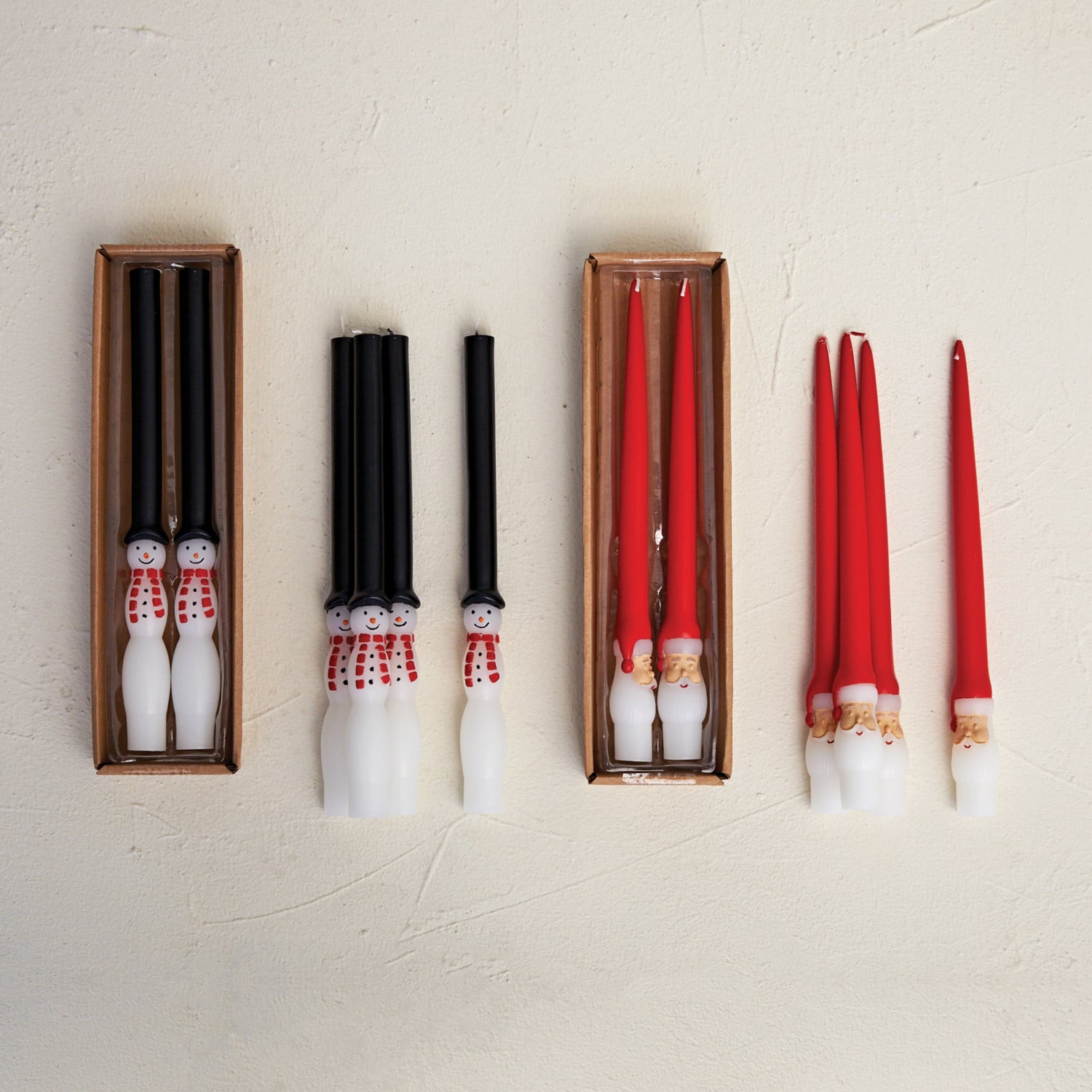 Santa Red Taper Candles Set