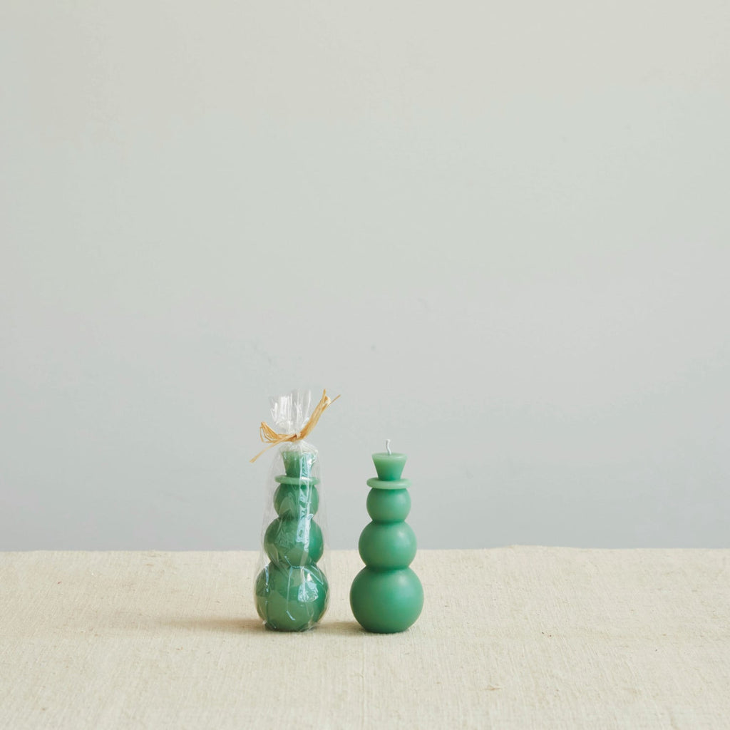 Green Unscented Snowman Candle