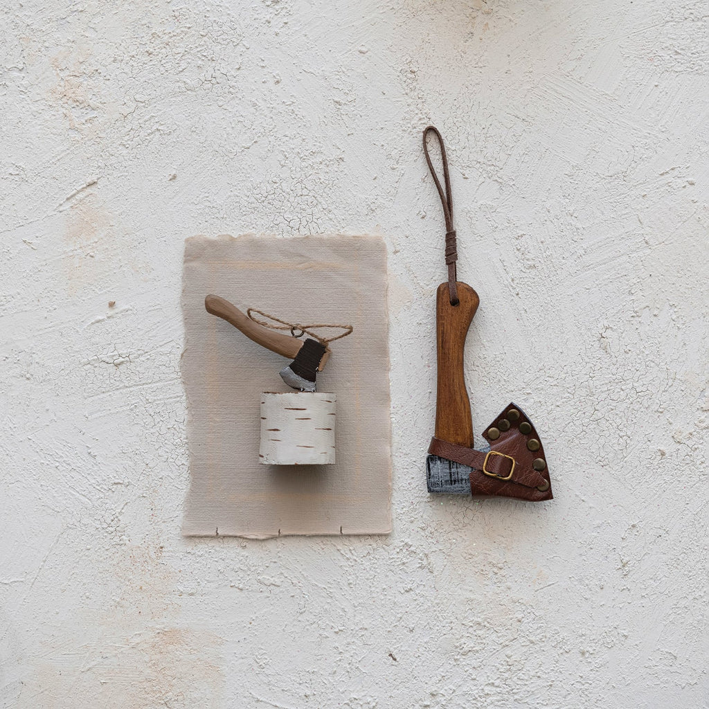 Miniature Wood Axe Holiday Ornament
