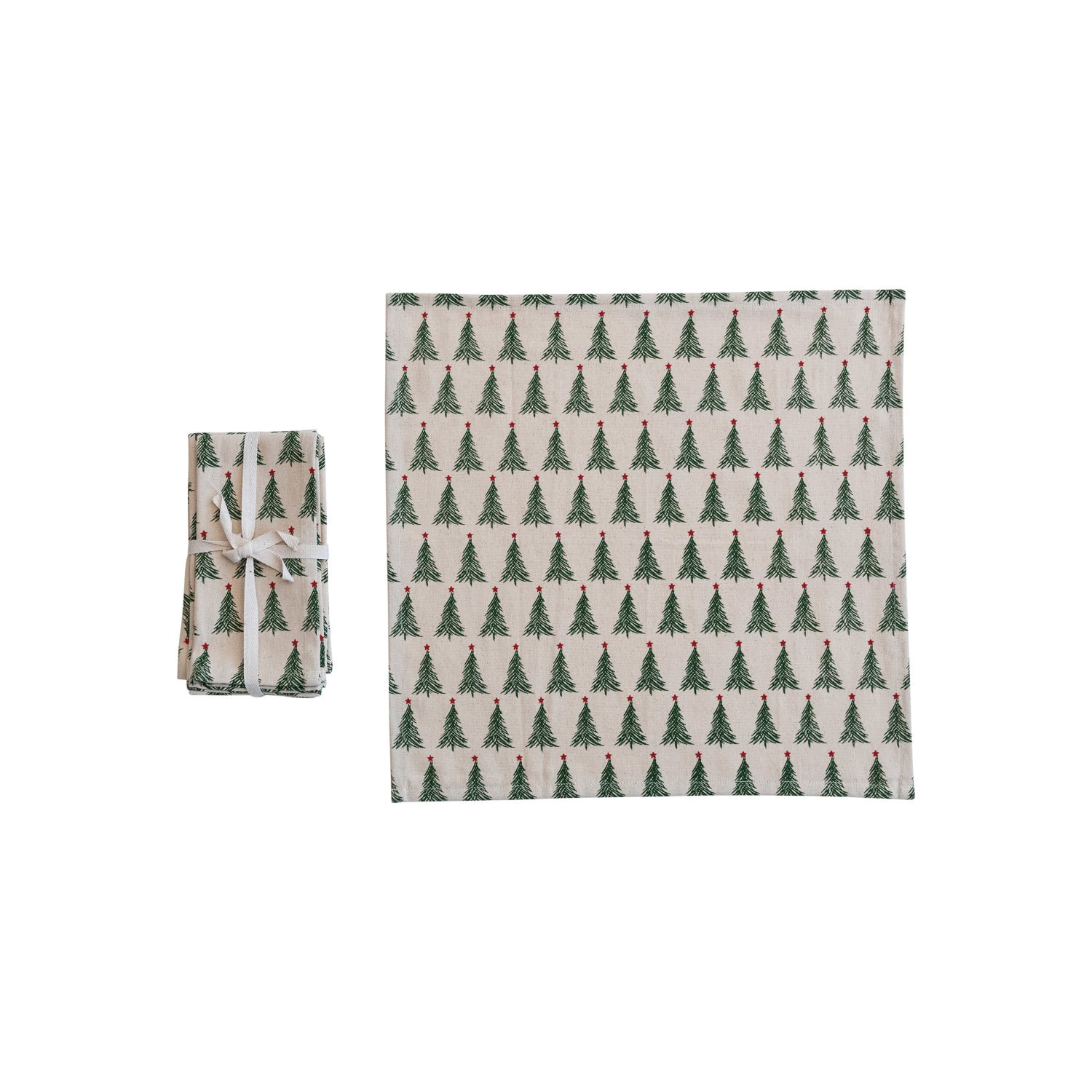 Cotton Napkins with Embroidered Christmas Tree