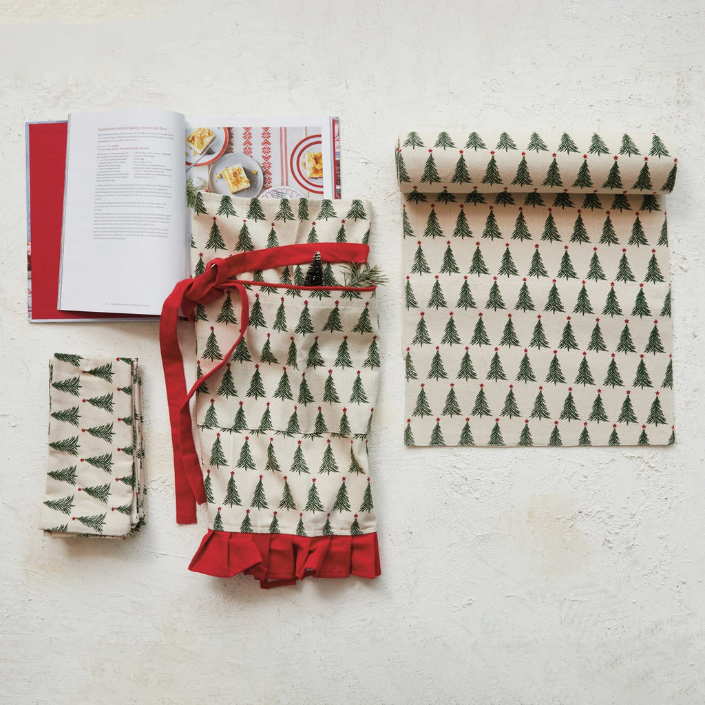 Cotton Napkins with Embroidered Christmas Tree