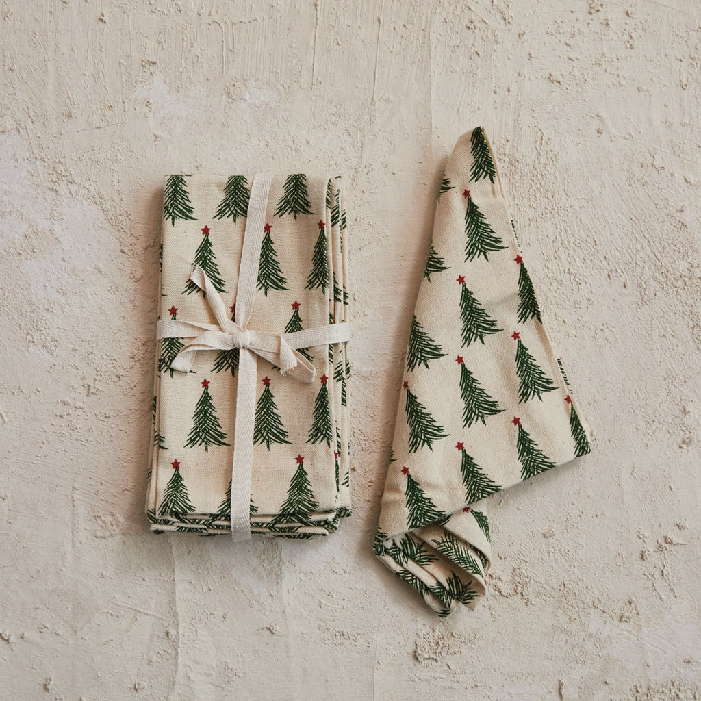 Cotton Napkins with Embroidered Christmas Tree