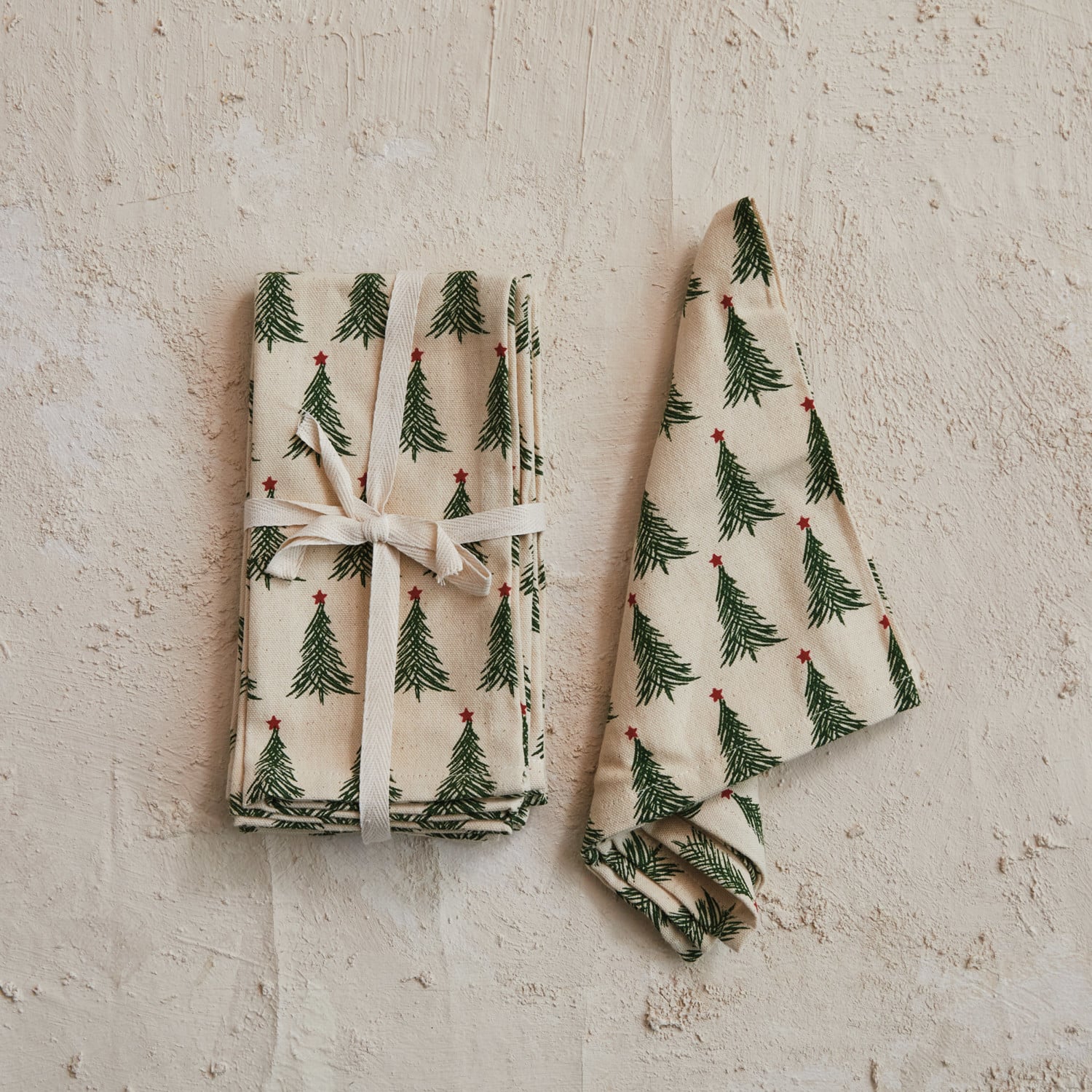 Cotton Napkins with Embroidered Christmas Tree