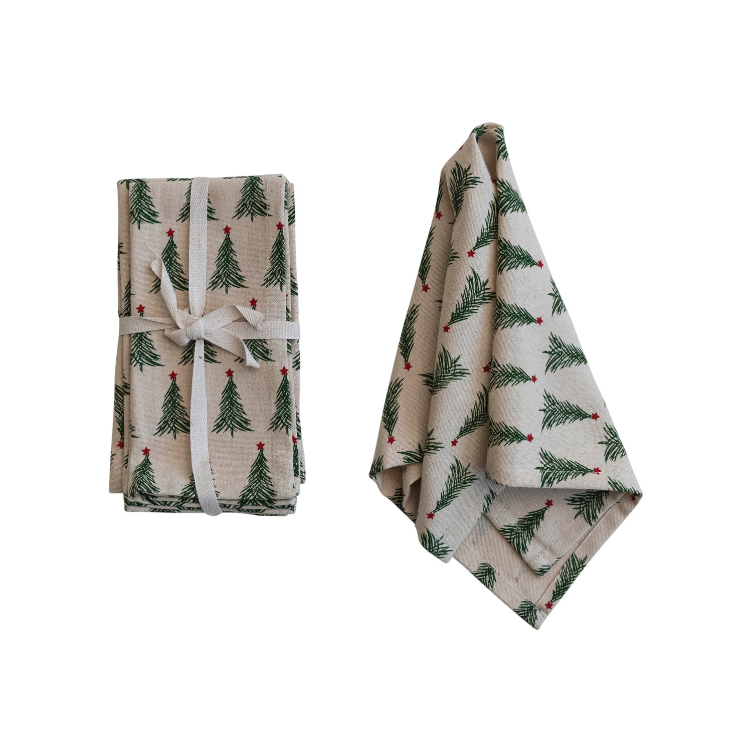 Cotton Napkins with Embroidered Christmas Tree