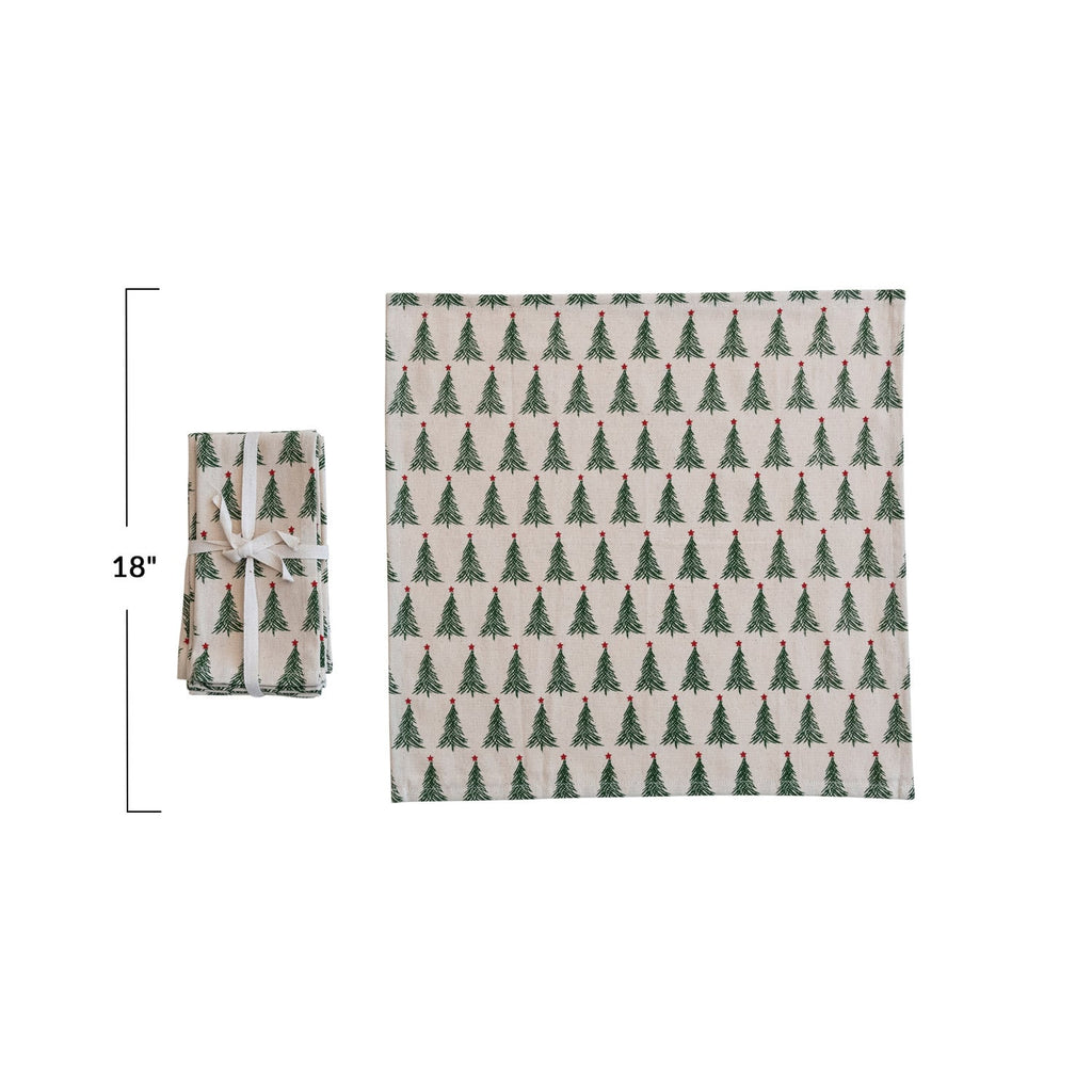 Cotton Napkins with Embroidered Christmas Tree
