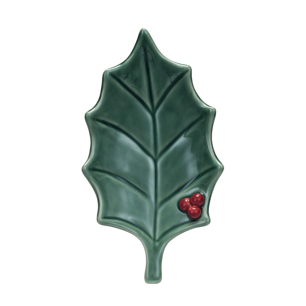 Reactive Glaze Holly Leaf Stoneware Dish