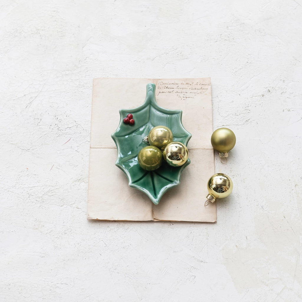 Reactive Glaze Holly Leaf Stoneware Dish