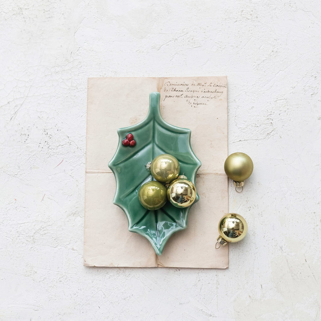 Reactive Glaze Holly Leaf Stoneware Dish