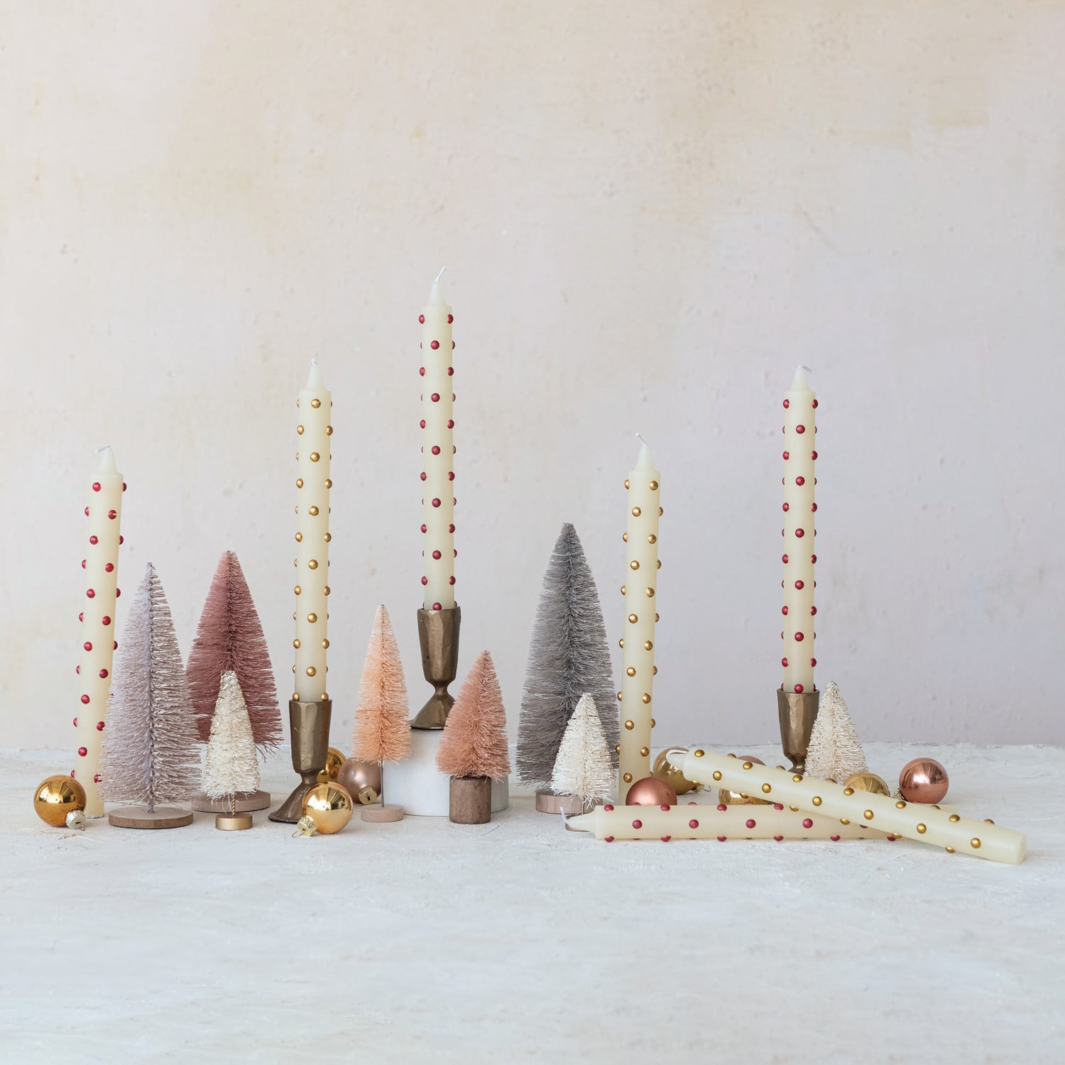 Gold Dotted Taper Candle Set