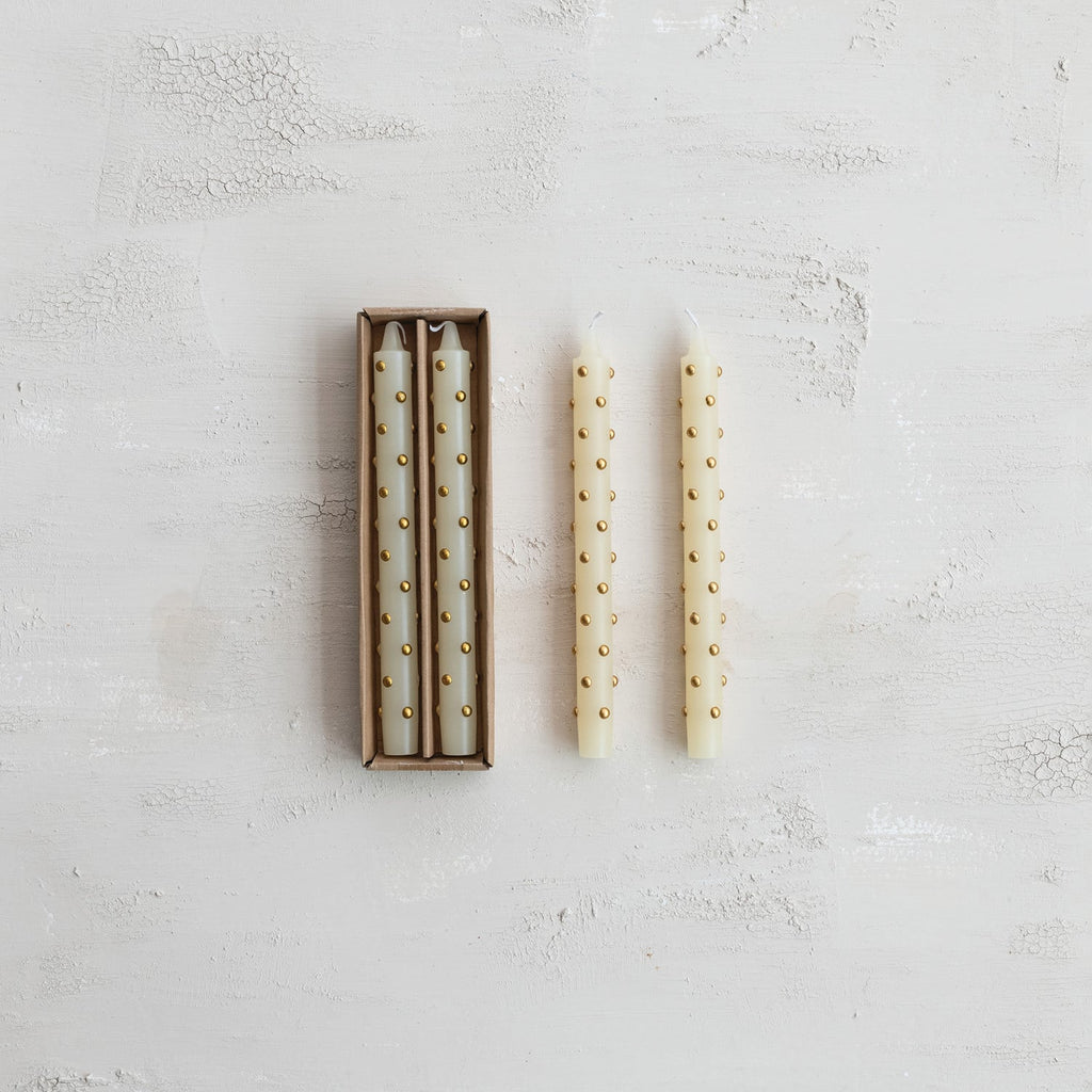 Gold Dotted Taper Candle Set
