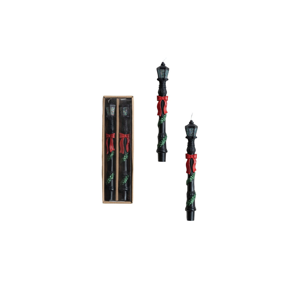 Lamp Post Taper Candles with Festive Garland