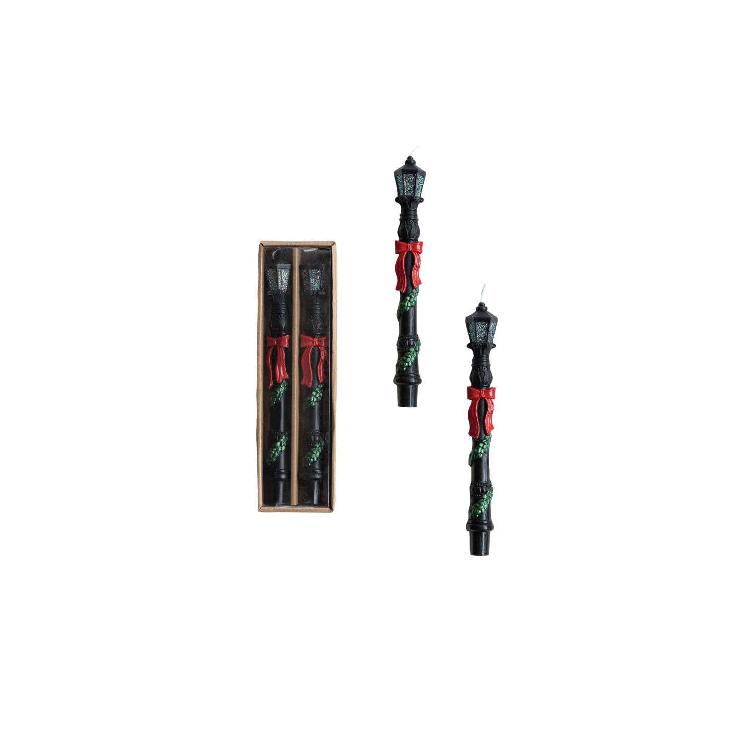 Lamp Post Taper Candles with Festive Garland