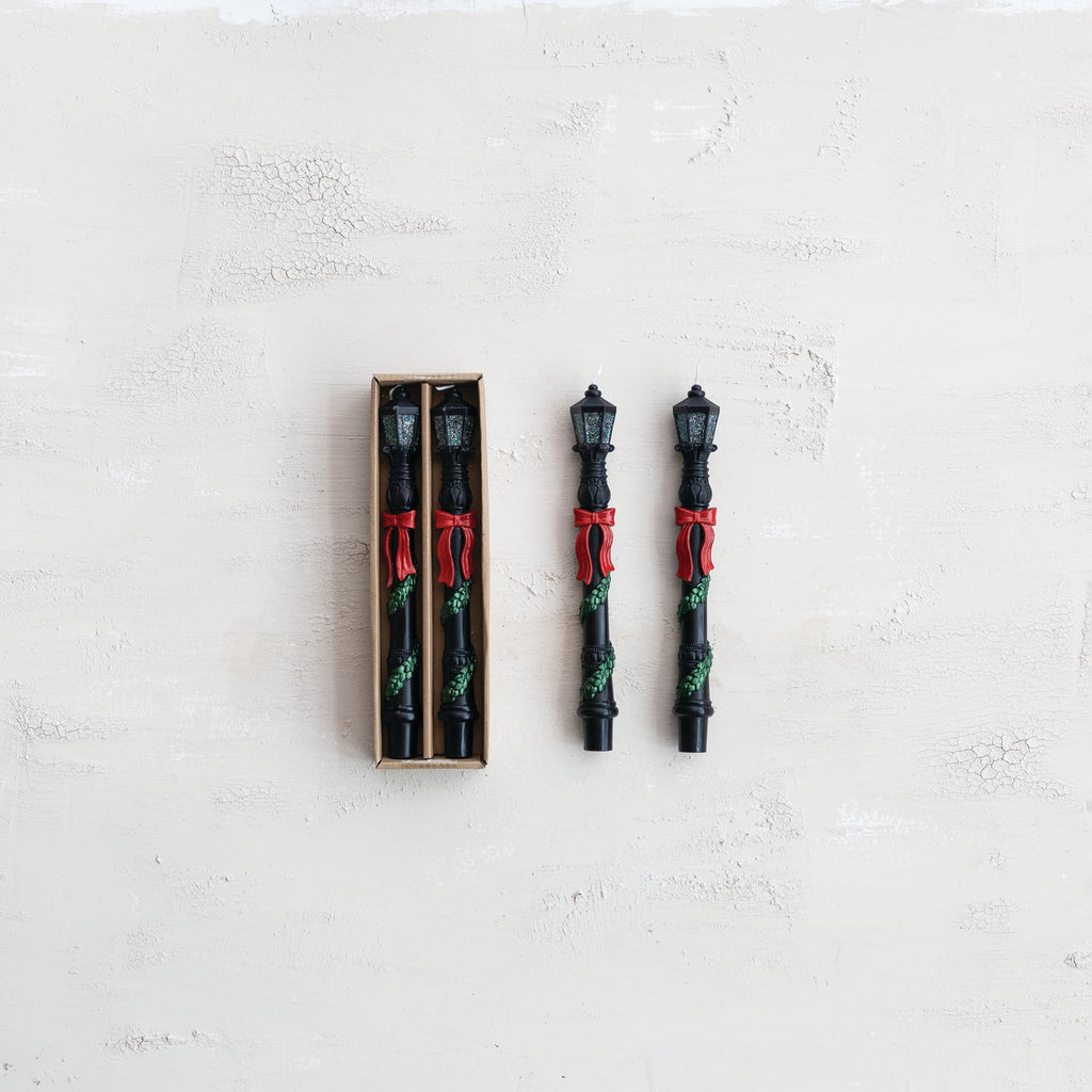Lamp Post Taper Candles with Festive Garland
