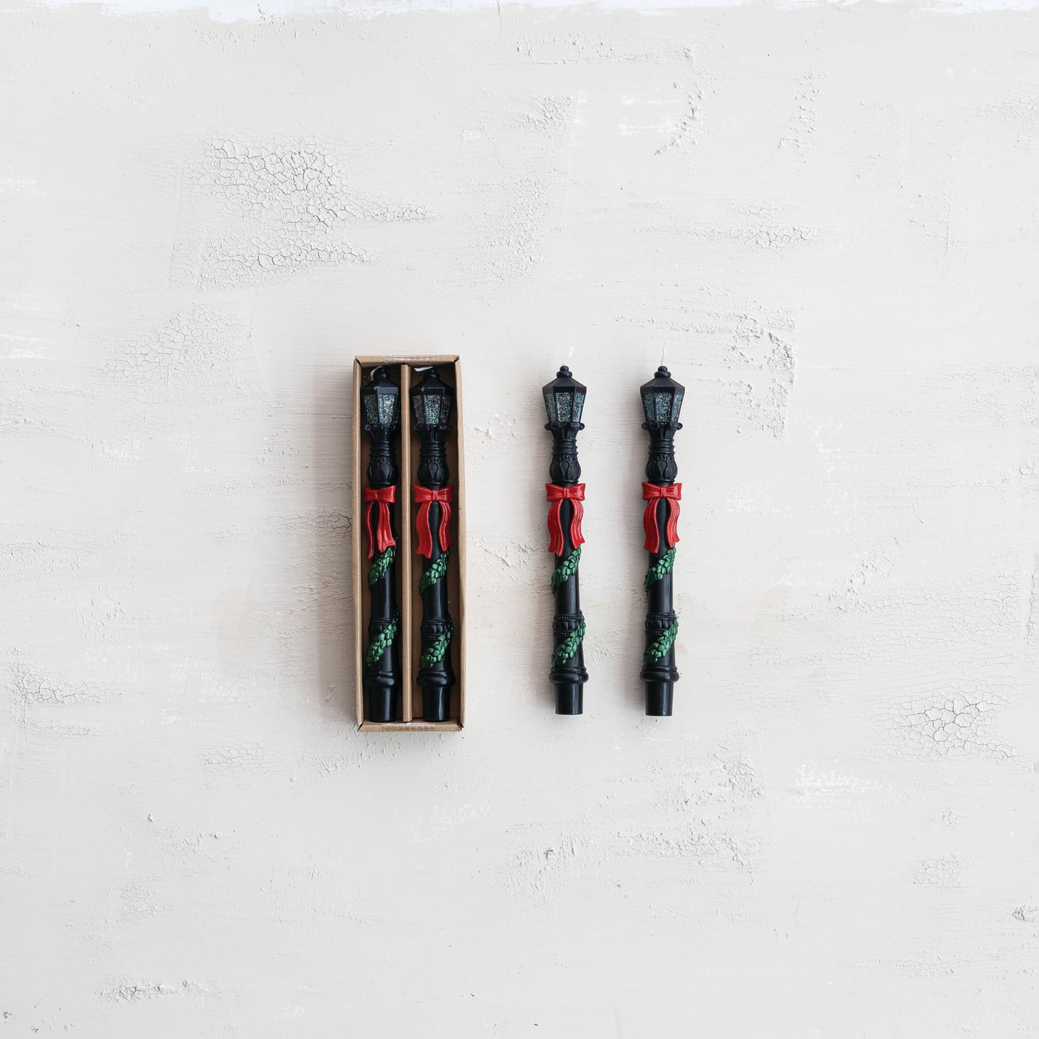 Lamp Post Taper Candles with Festive Garland