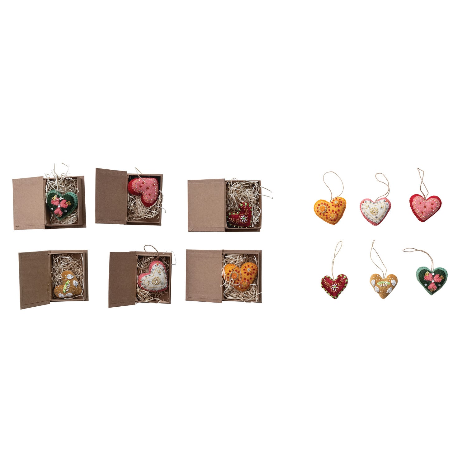 Embroidered Wool Felt Heart Ornament