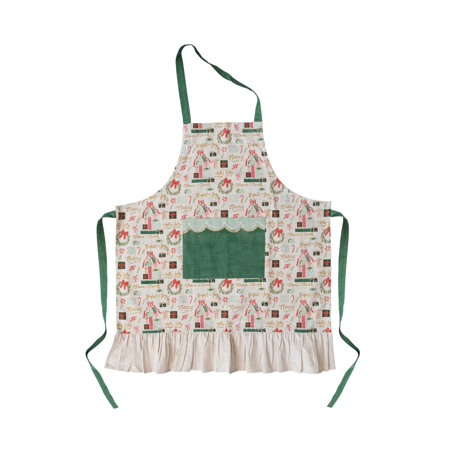 Festive Cotton Slub Holiday Apron with Ruffle
