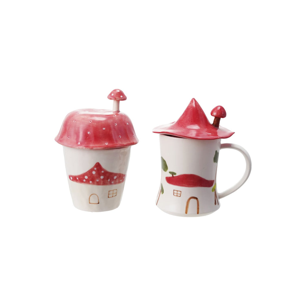 Mushroom Stoneware Mug with Lid