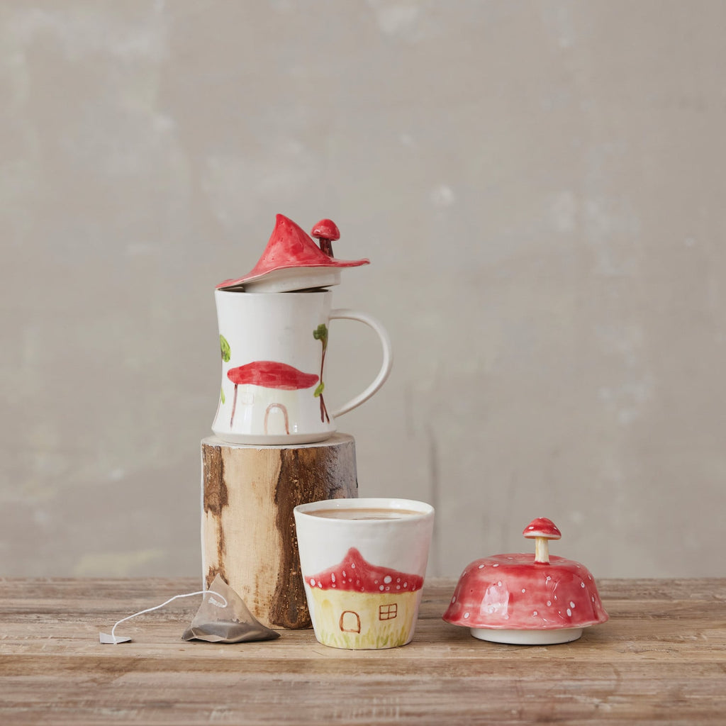 Mushroom Stoneware Mug with Lid