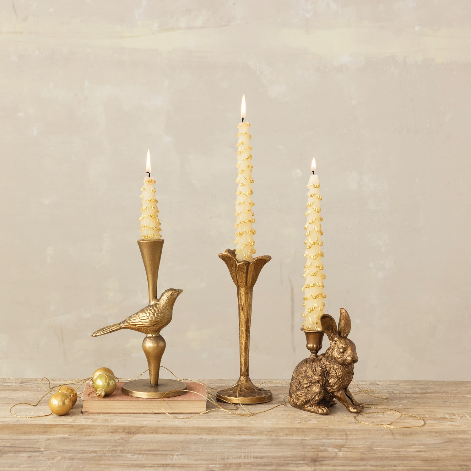 Antique Gold Rabbit Taper Candle Holder