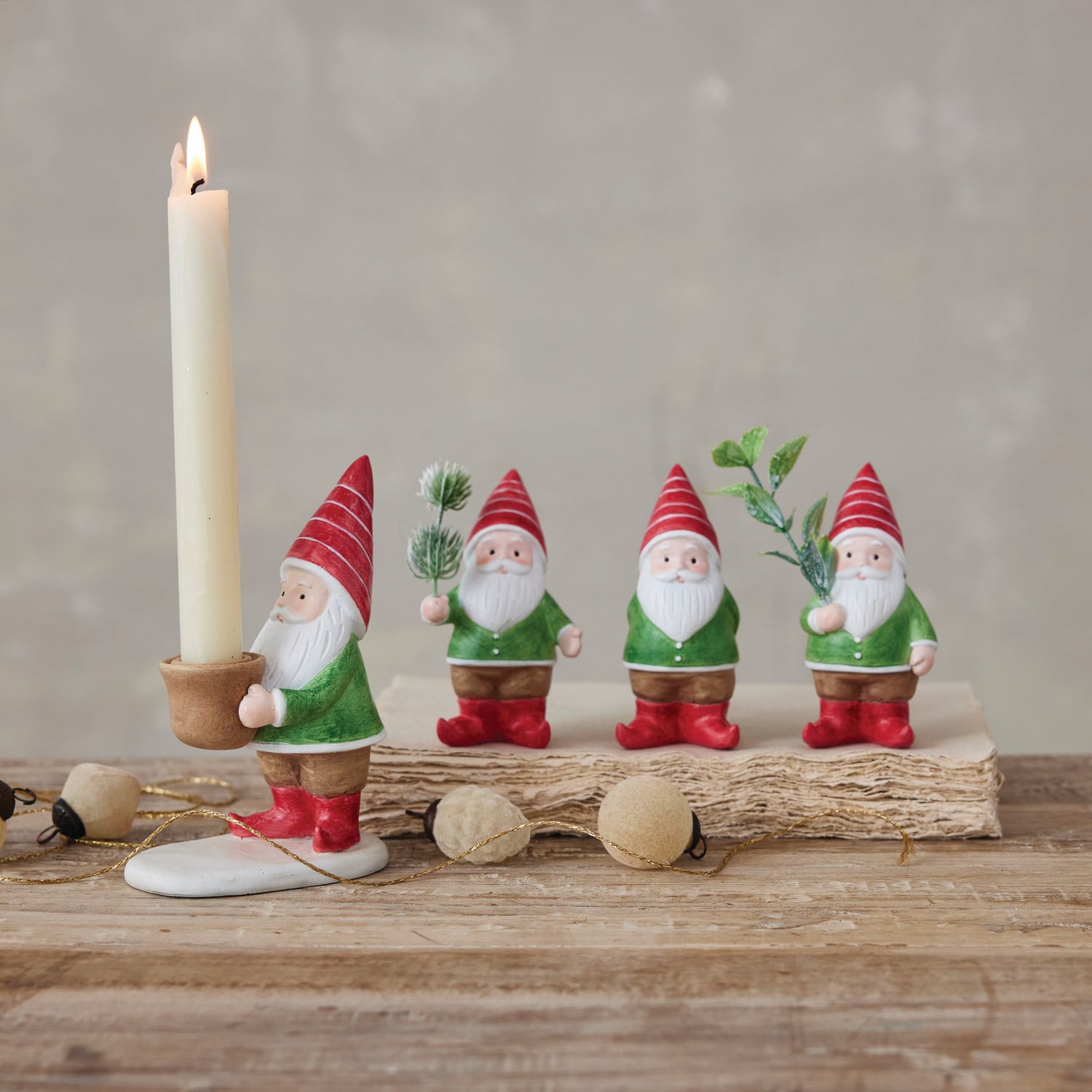Festive Gnome Taper Candle Holder