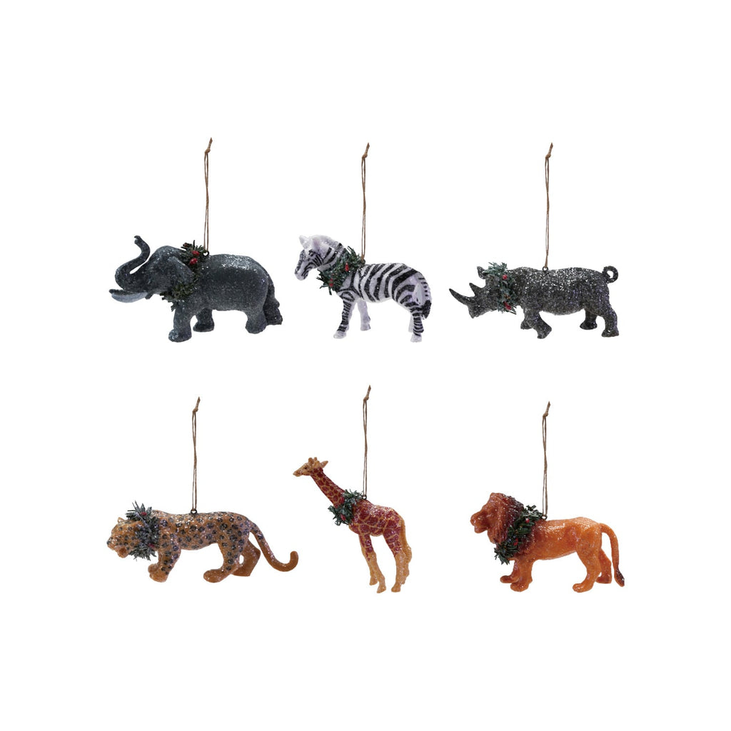 Safari Animal Christmas Ornament with Wreath