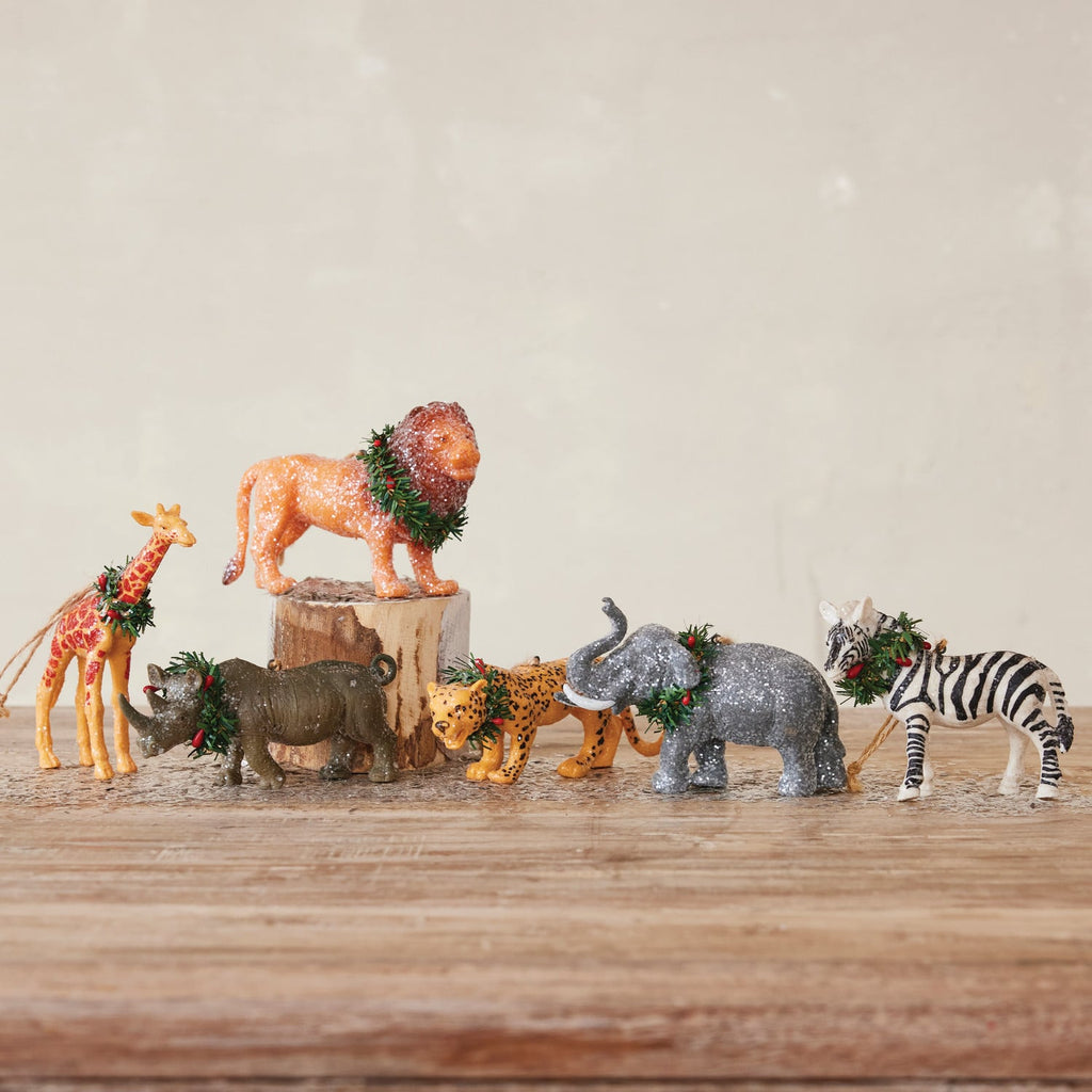 Safari Animal Christmas Ornament with Wreath