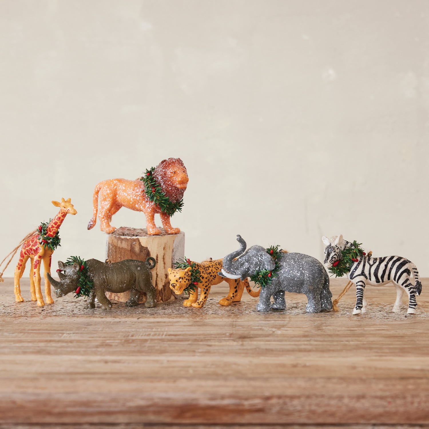 Safari Animal Christmas Ornament with Wreath