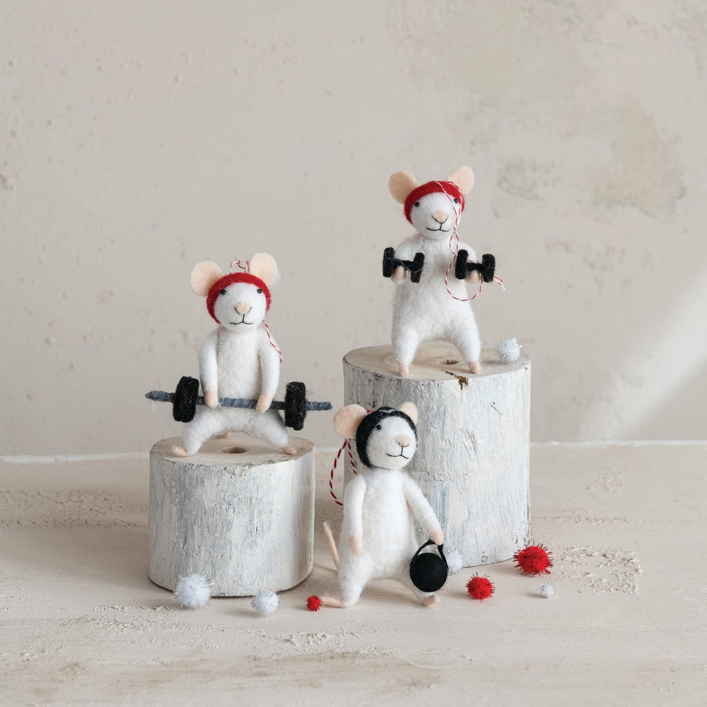 Handmade Wool Felt Workout Mouse Ornament