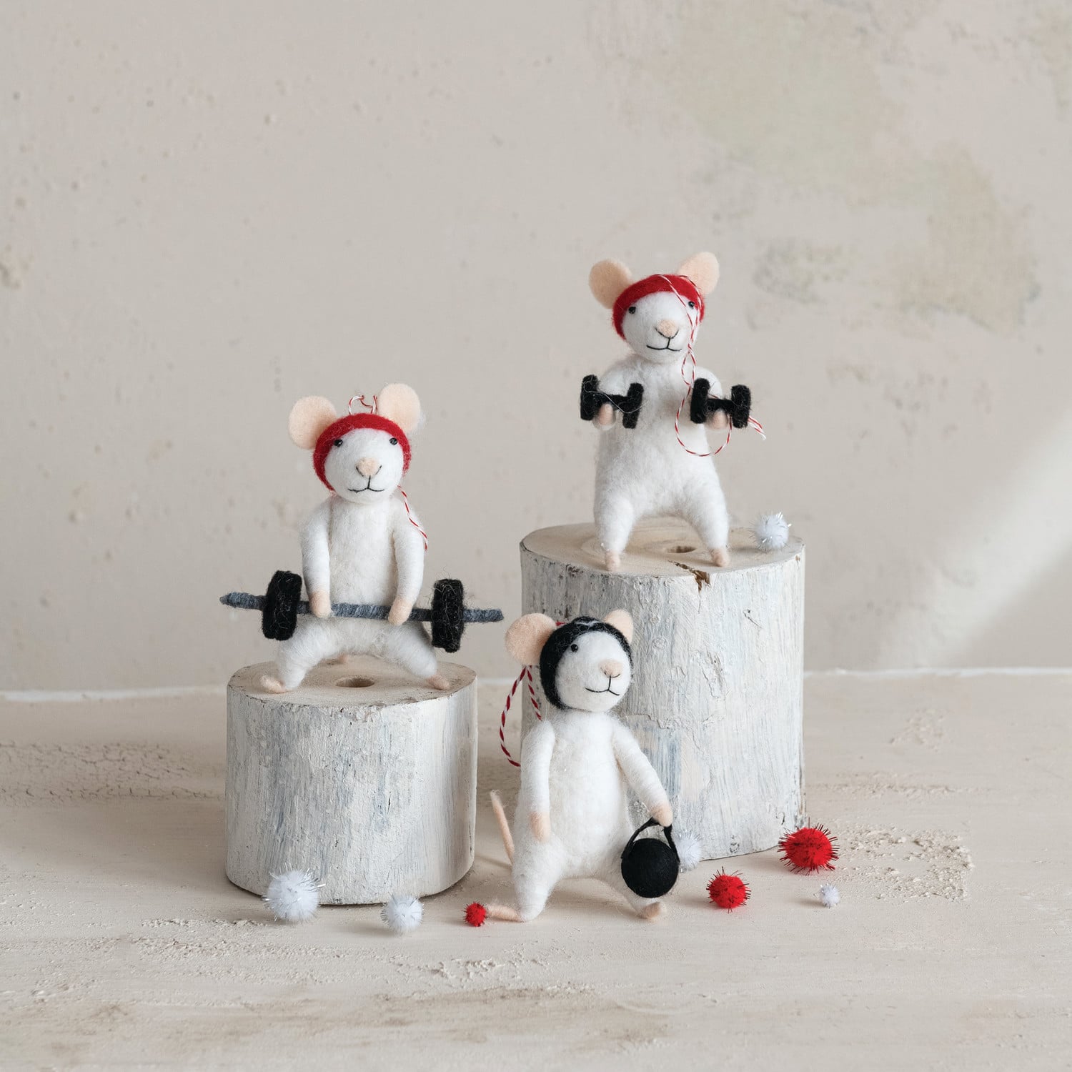 Handmade Wool Felt Workout Mouse Ornament