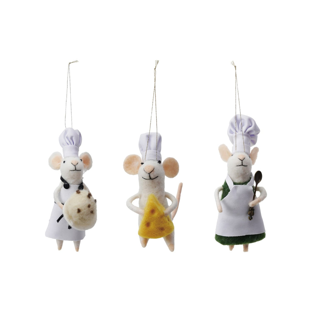Handmade Wool Felt Chef Mouse Ornament