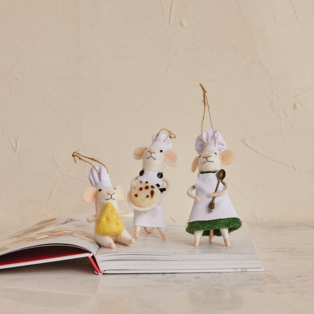 Handmade Wool Felt Chef Mouse Ornament
