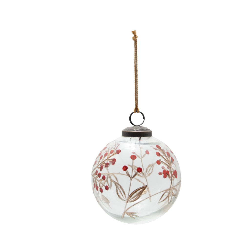 Etched Botanical Glass Ornament