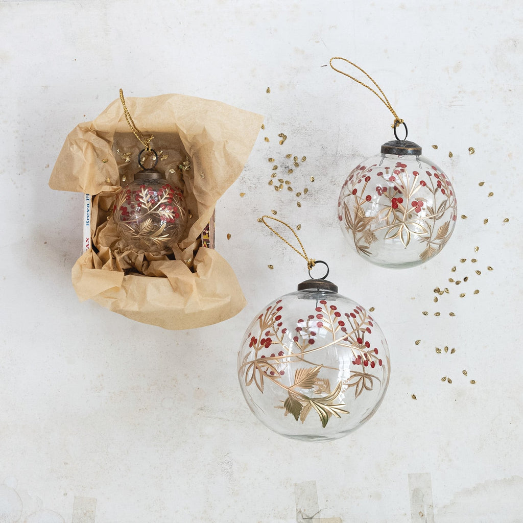Etched Botanical Glass Ornament