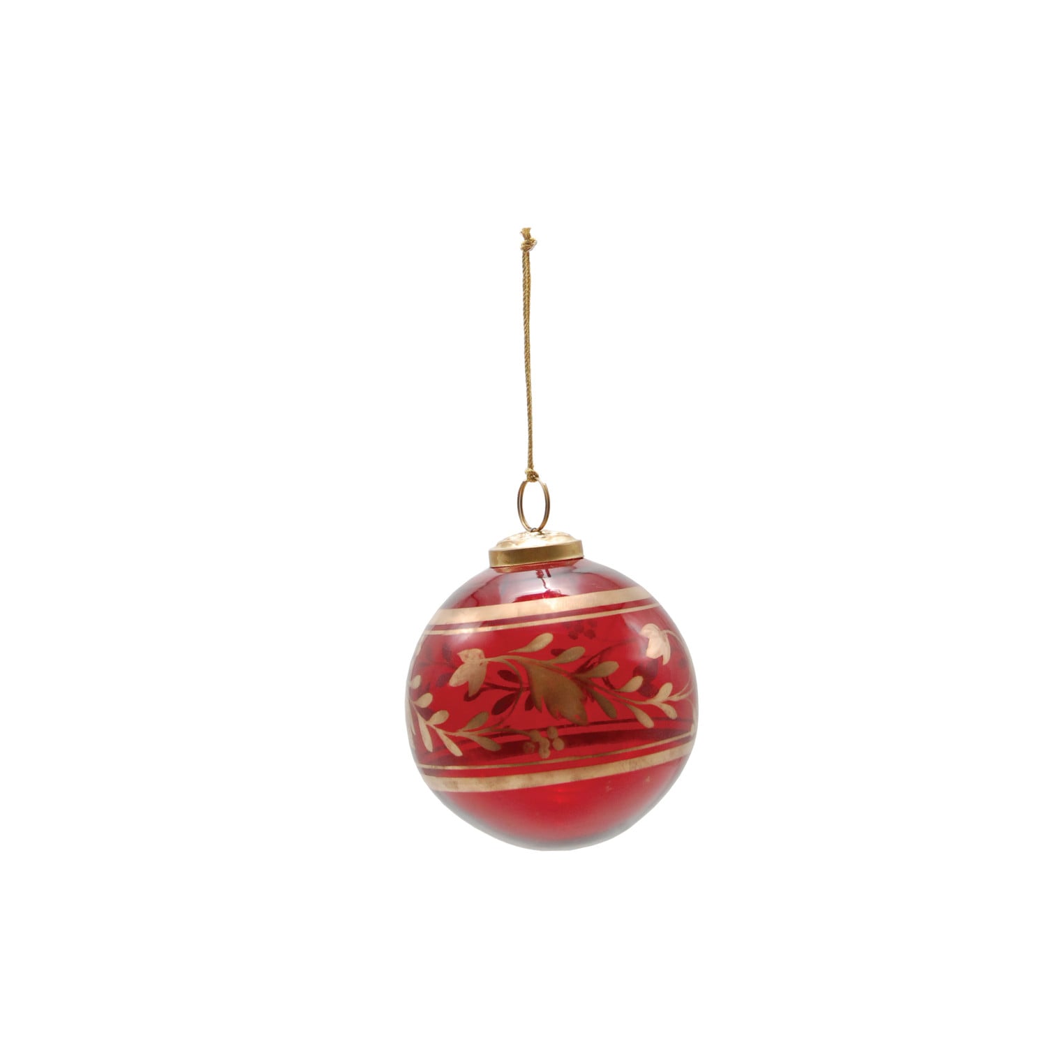 Hand-Painted Red & Gold Botanical Glass Ornament